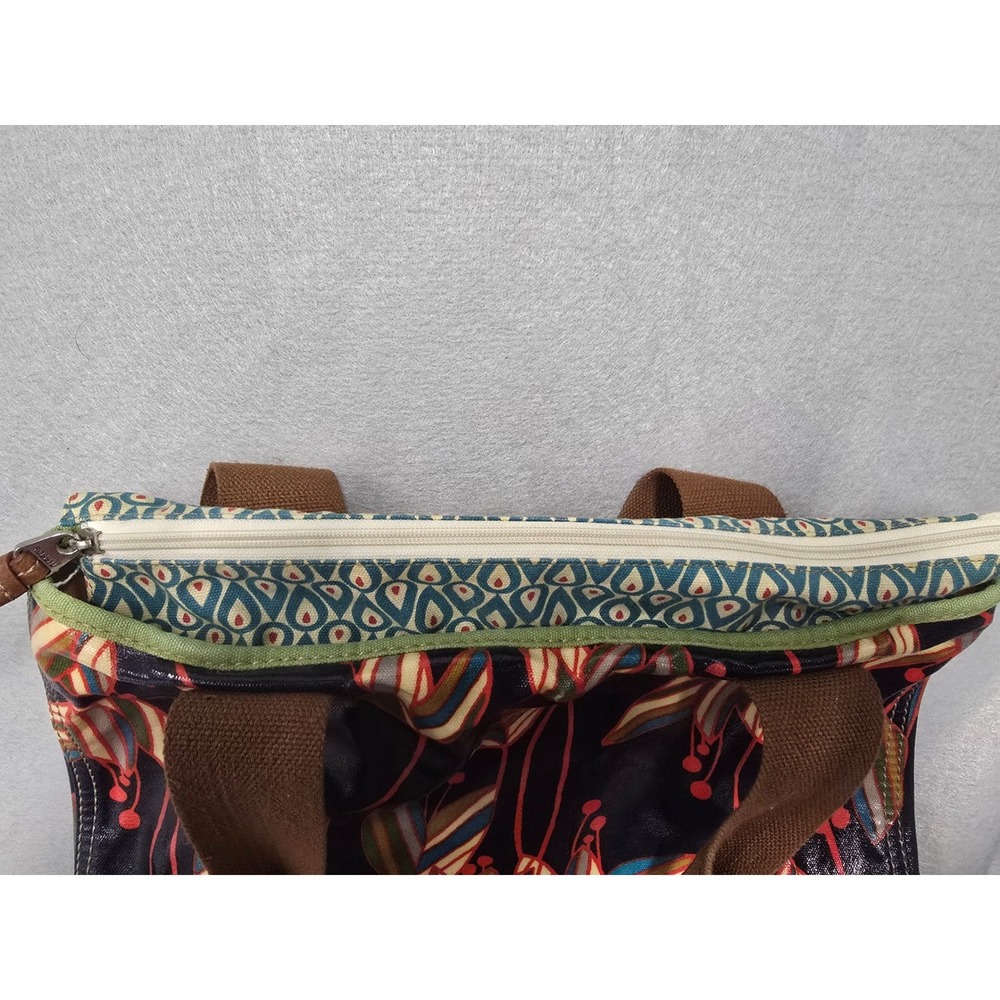 Fossil Key-Per Tote Bag Navy Blue Floral Coated Canvas Zip Top Shoulder Bag - Picture 6 of 10